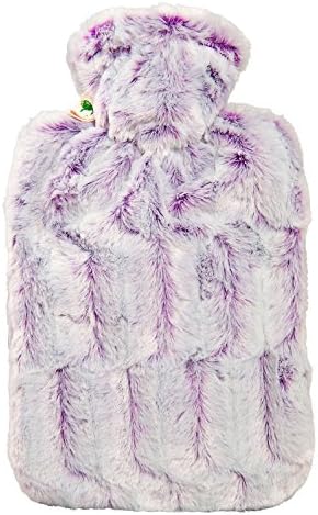 Hot Water Bottle with Cover (1,8L Faux Fur, Purple/Silver), Made in Germany, Non-Toxic Certified, Soothing Warmth, Helps Relief Muscle Aches & Pain, Menstrual Cramps