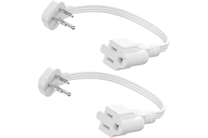 LITSTAR Flat Plug Short Extension Cord 1Ft White Low Profile Adapter 3 Prong Indoor Small Grounded Power Cable Outlet Saver 16AWG 13A 1625W 2 Pack