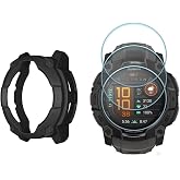 Watch Screen Protector for Garmin Instinct 3 45mm and Protection Case Cover | FUXINRUN,9H Tempered Glass Film &amp; Soft TPU Bumper, Anti-Scratch, Bubble-Free, HD Clear, Shockproof Protection,Black