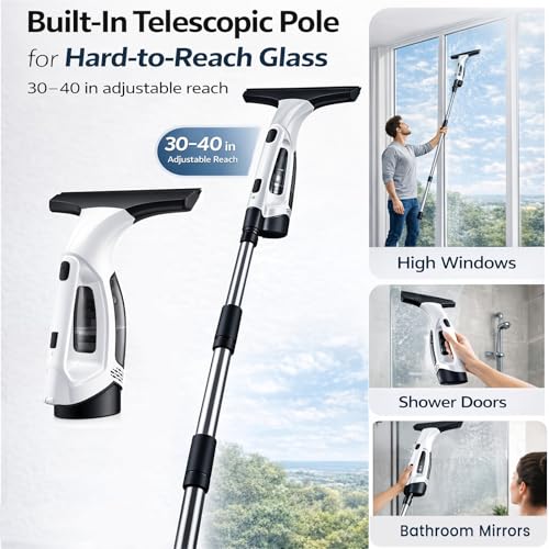 Window Vacuum Squeegee Cordless Electric 2000Pa(White with Rod) photo 12