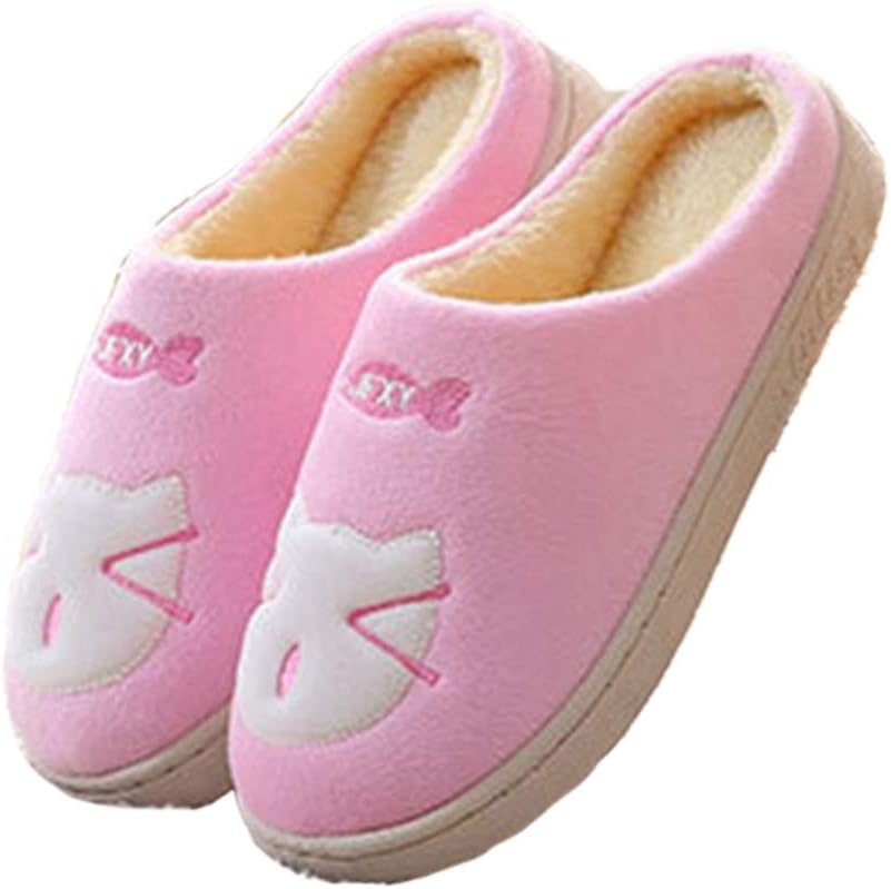 Winter Slippers Ladies Cartoon Cat Non-Slip Soft Warm Women Indoor Bedroom Floor Home Shoes