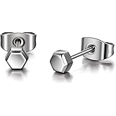 LOSTERLO Pure Titanium Geometric Hexagon Stud Earrings Polished Nickel Free Hypoallergenic Party Daily Jewelry