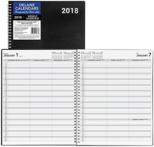 2018 Weekly Appointment Book, 8.5 x 11 inches, Premium Paper, Daily Hourly Planner, Black, 12 Months