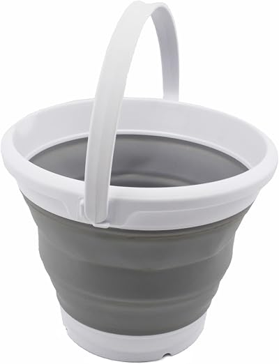 SAMMART Collapsible Bucket 5.5L White Grey Round TPE PP 25.5cm dia