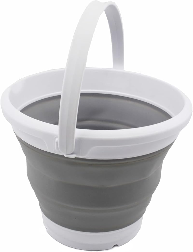 SAMMART Collapsible Bucket 5.5L White Grey Round TPE PP 25.5cm dia