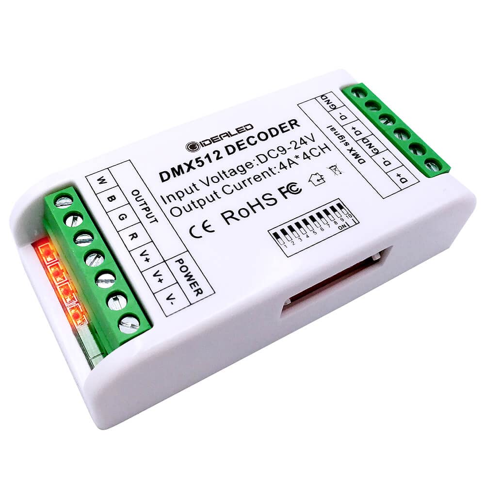 RGBW 4 Channel DMX Decoder,Mini RGB RGBW LED Strip Controller 16A DMX 512 Dimmer Driver Ambiance lighting Controller For LED Strip Lights DC12-24V — image 1