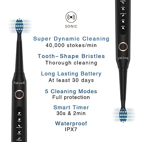 Fairywill Electric Toothbrush, Sonic Toothbrush Rechargeable Up to 30