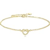 NFYBD 14K Gold Love Knot Bracelet for Women,Yellow Gold Heart Knot Charm Link Bracelets Anklets Anniversary Christmas Mother’s Day Jewelry Gift for Mom Wife Her 6.5''+2''