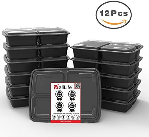 Valilife Meal Prep Bento Box [12 Pack] 3 Compartment with Lid,Durable Plastic Microwavable | Freezer Safe | Portion Control, 21 Day Fix &amp; Food Storage Containers (33 oz), Factory to Customer Price