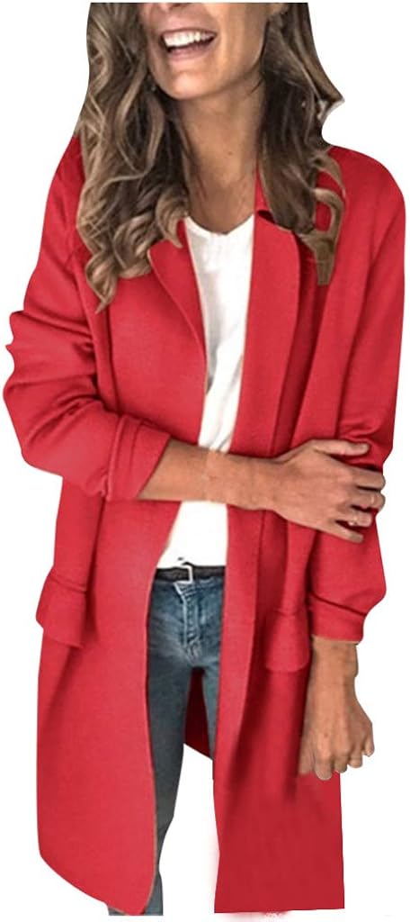 WUAI-Women Plus Size Blazers Long Open Front Work Office Stretchy Suit Jackets Cardigans Coats at  Women’s Clothing store