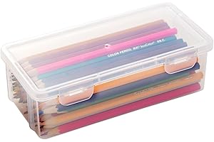 Vidifor Plastic Storage Containers with Lid for Office Supplies, Pencil Box, Art Supplies, Makeup, Crafts and and Charger Cable Cord (2, XS-Deep)