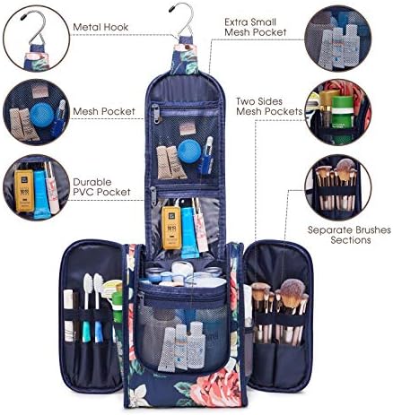 Hanging Travel Toiletry Bag Kit Cosmetic Makeup Organizer for Women and Men (Blue Peony) 2 Hanging Travel Toiletry Bag Kit Cosmetic Makeup Organizer for Women and Men (Blue Peony)