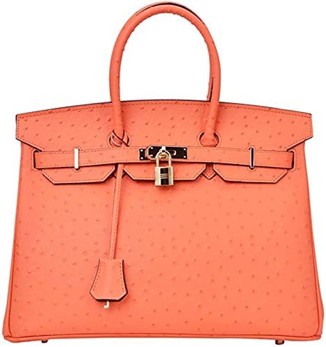 Women's Handbags Top Handle Padlock Bags Genuine Leather Embossed Ostrich Purses