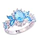 Emsione 925 Sterling Silver Plated Created Flower Blue&White Topaz Womens Ring