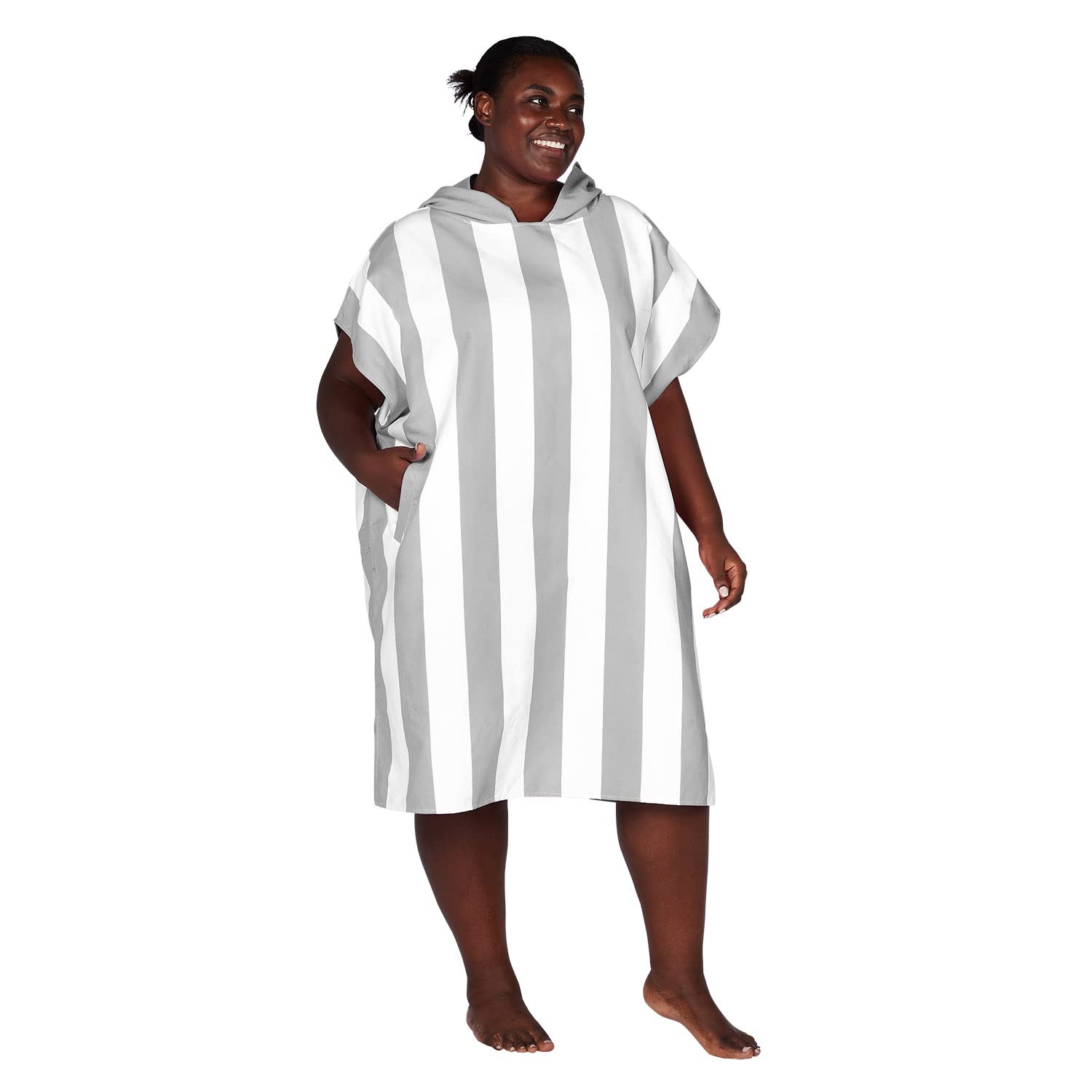 Dock & Bay Adult Beach Poncho - Hooded Towel with Deep Pockets - For Beach & Pool - Super Absorbent, Quick Dry - Cabana - Goa Grey, Small (85x65cm, 33x26)