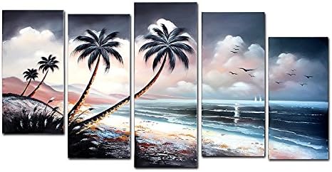 VASTING ART 5 Panel Oil Paintings Framed Canvas Wall Art, Hand Painted Modern Abtract Art Painting Seascape Ready to Hang for Bedroom Living Room Wall Decor