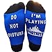 SIHUAN Do Not Disturb - I'm Playing Fort nite Novelty Ankle socks - Boys (Blue, Medium (4-10)