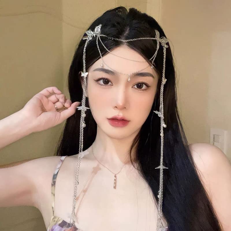 BSLVWG Boho Head chain Sliver Flower Bridal Headpiece Floral Bead Headband Festival Hair accessories for Women and Girls Hair Accessories