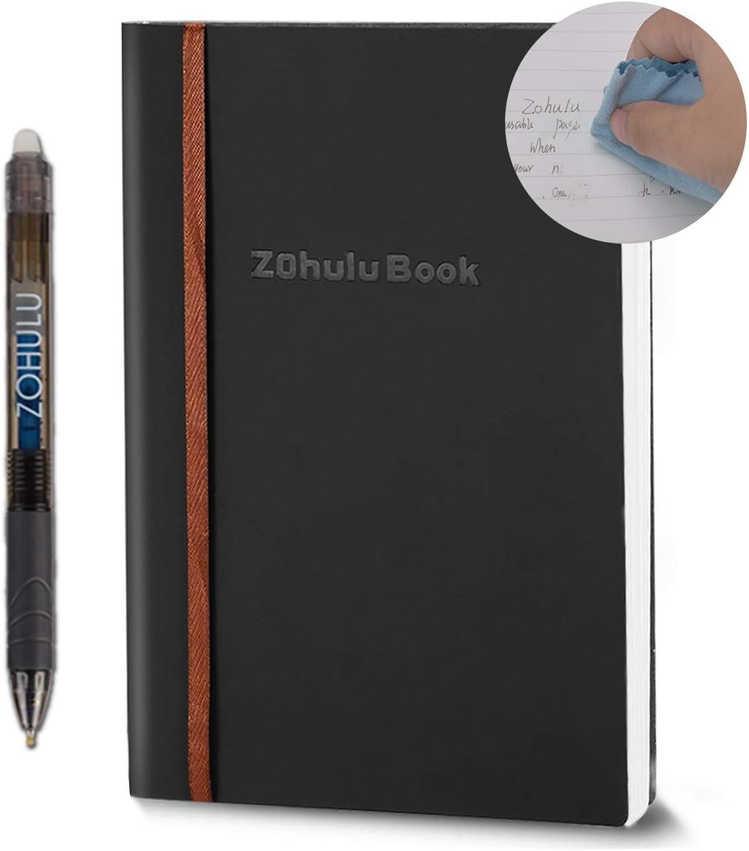 Smart Notebook with Premium Soft Leather Cover, Reusable, Erasable, Water-to-Erase, Heat-to-Erase, APP Cloud Storage 110 Pages Use Endlessly Notebooks (Black)