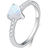 MOTIEL 1 Carat 925 Sterling Silver Opal Ring for Women Heart Shape Opal Engagement Ring October Birthstone Opal Ring Promise Ring for Her