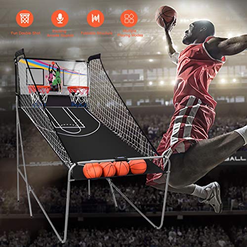 GYMAX Folding Electronic Arcade Basketball Game, Indoor Dual Shot