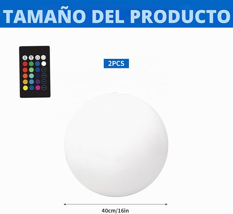 Luces Flotantes,2 Piezas Pelota Gigante Hinchable LED,Luz de Piscina LED,Pelotas de Playa Hinchable,para Fiestas en la Piscina y Playa,Juegos de Agua
