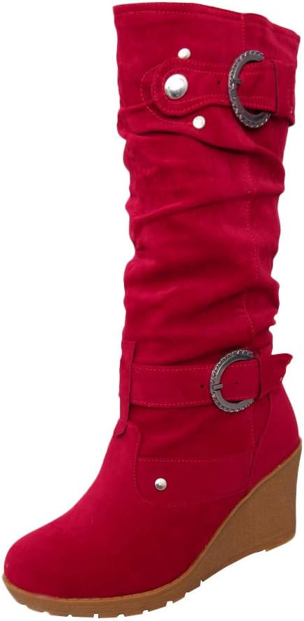 KIMODO Long Tube Boots Women's Winter Flat Shoe Round Toe Thicken Wedges Ladies Long Tube Boots