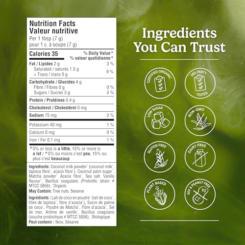 Organic Traditions Matcha Latte Powder, Japanese Matcha Green Tea With Coconut Milk, Naturally Occurring Caffeine And L Theanine, Lightly Sweetened Instant Latte Drink With Probiotics, 150g / 5.3oz