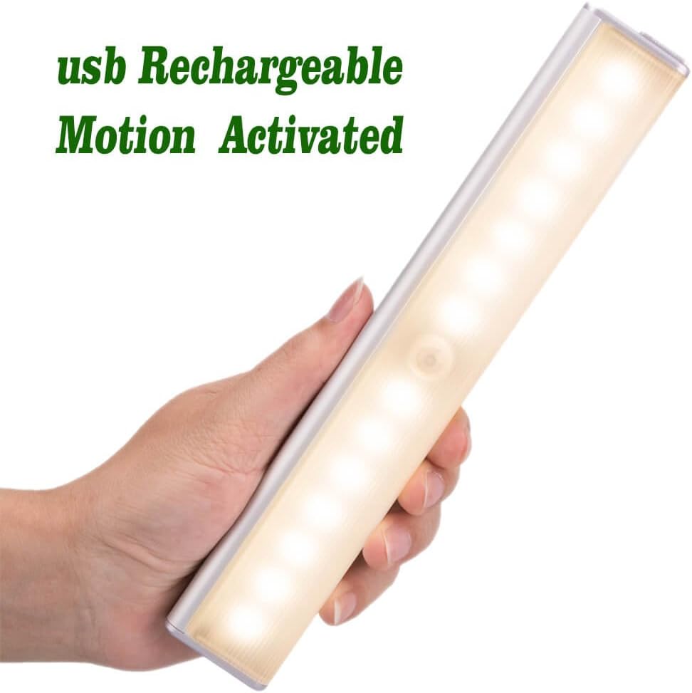 Pantry Light Led Motion Sensor USB Rechargeable for Wardrobe Bathroom Closet Stair Counter, Easy Installer With Magnetic Strip (14 led warm light)