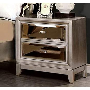Amazon Com Bedstand Night Table Silver Wood With Two Drawers