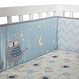 Lambs & Ivy Happi by Dena Night Owl Blue/Gray 4-Piece Baby Crib Bumper