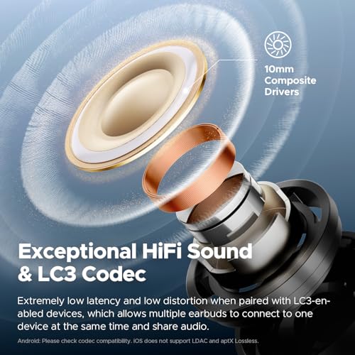 SoundPEATS Air5 Pro Wireless Earbuds with Adaptive Hybrid Noise Cancellation, Bluetooth 5.4 with Qualcomm Snapdragon Sound, 6 Mics aptX Lossless, LDAC LC3 Hi-Res Audio Bluetooth Earphones, 37H, APP