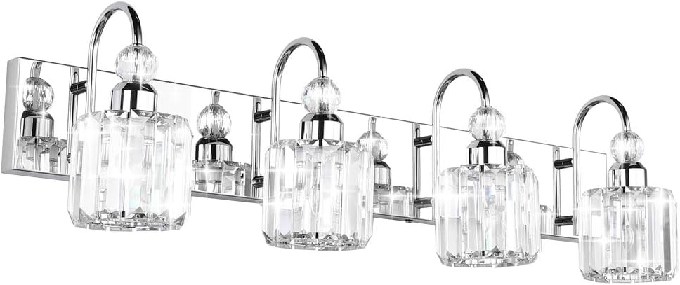 Ralbay Modern LED Crystal Bathroom Vanity Lights 4-Lights Stainless Steel Crystal Vanity Lights Over Mirror Modern Crystal Bathroom Vanity Lighting Fixtures - - 