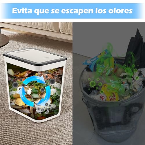 Bote de Basura para Baño con Tapa Juego de 4, 13 L/3.4 Gallon de Basura Cocina, para Baño, Cocina, Despacho, Dormitorio, Aseo, Salón,Cesto de Basura Delgado y Compacto(Beige)