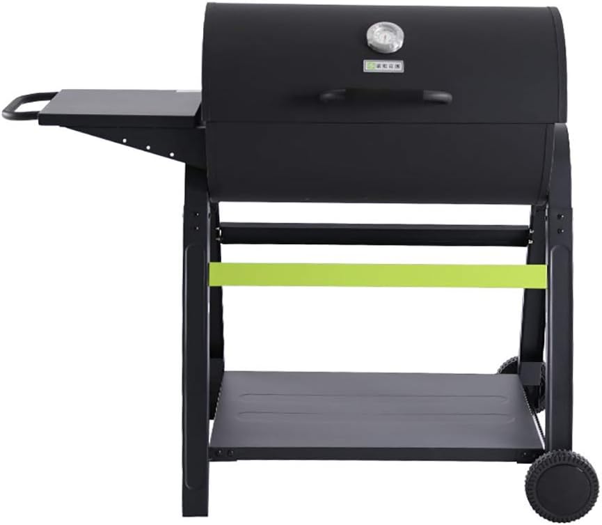 Charcoal Barrel BBQ & Smoker with Temperature Gauge – Steel Barbecue Grill with Side Table