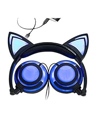 eoncore luces LED Ear Auriculares Plegables para Niños y Adolescentes adultos, recargable por USB 3.5 mm Jack de diadema diadema Música Gaming Auriculares Estéreo Auriculares, Negro