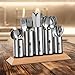 Bruntmor, 18/8 Stainless Steel Flatware Organizer Holder Caddy With Wood Base. Use for 12 knives, forks, spoons, coffee spoons and pastry forks, on a wooden stand made from rubberwood.
