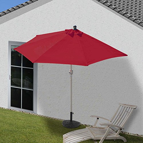 Mendler Sonnenschirm halbrund Parla, Halbschirm Balkonschirm, UV 50+ Polyester/Stahl 3kg - 270cm bordeaux mit Ständer – Bild 3
