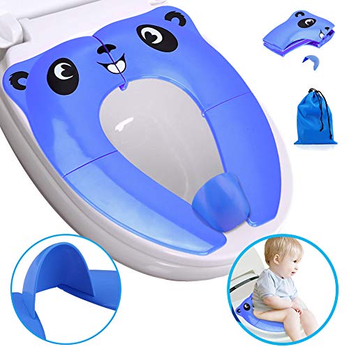 Potty Training Seat, Portable Folding Large Non-Slip Silicone Pads Travel Potty Seat for Toddler, Recyclable Toilet Training Seat Cover with Carry Bag-Blue (Blue, 01)
