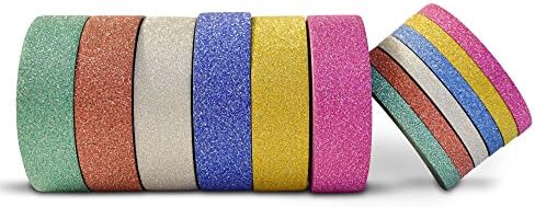 AIM HOBBIES Washi Masking Tape Set of 6 PLUS FREE BONUS TAPE (Glitter 2)