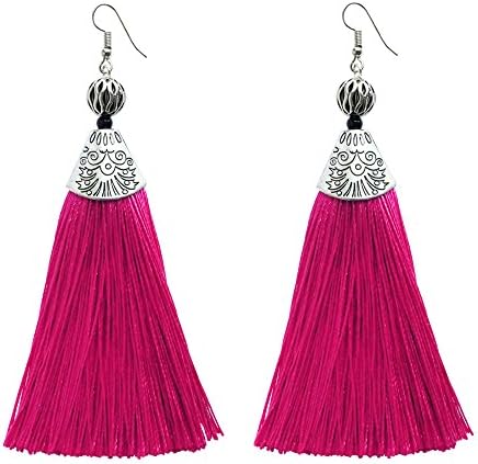Pink Bohemian Ethnic Alloy Tassel Earrings Fringe Dangle Earrings for Women Girls