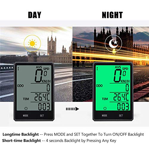 Bike Computer,Bicycle Wired Computer Speedometer and Odometer Waterproof with Backlight Large LCD Display, Tracking Distance AVS Speed Time Two Bicycle Using for Outdoor Cycling,Multi Function - Thumbnail 4