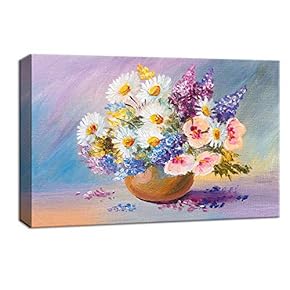 Canvas Wall Art Beautiful Flowers Purple Yellow Pink Painting Artwork for Home Decor Framed - 12x18 inches