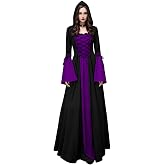 Women's Gothic Witch Dress, Medieval Hooded Halloween Sorceress Costume | Gothic Hooded Dress With Lace-Up Corset, Bell Sleeves, and Flowing Maxi Design. Perfect for Halloween, Cosplay, and Parties