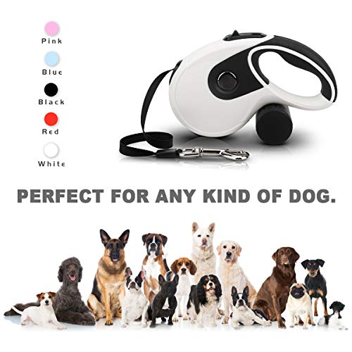 voopet Retractable Dog Leash, 360°Tangle Free Strong Nylon Ribbon Extends 16ft - Heavy Duty Pet Walking Leash with Free Waste Bag Dispenser and Bags for Small Medium and Large Dogs (Whtie) - Thumbnail 5