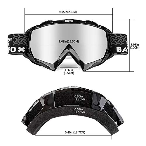 BATFOX Motorcycle ATV Goggles Dirt Bike Motocross Safety ATV Tactical Riding Motorbike Glasses Goggles for Men Women Youth Fit Over Glasses UV400 Protection Shatterproof (Black&Silver)