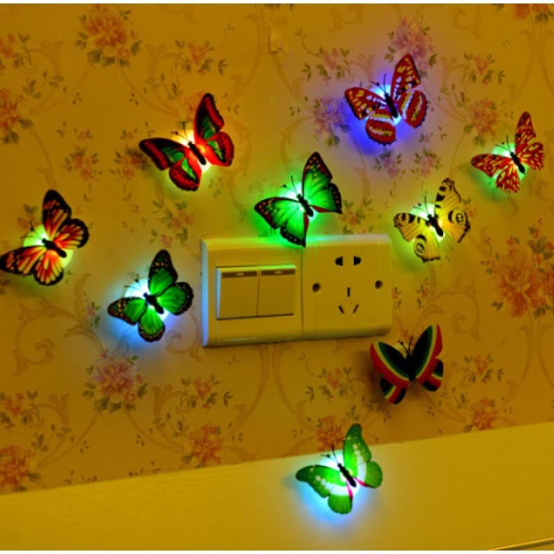 Pengcheng (7PCS) Butterfly Lights, Colorful 3D Butterfly Wall Stickers Girls Bedroom Gift Flashing, Creative LED Night Light Stickers, Used for Home Decoration and Room Decoration
