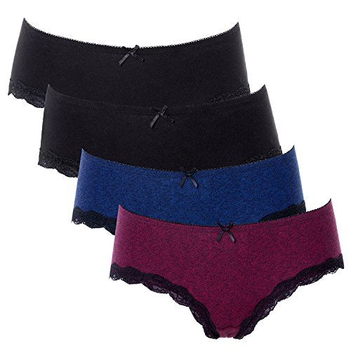 ATTRACO Women Assorted Pack Cotton Bikini Panties Lace Trim Underwear Multicolor Knikcers