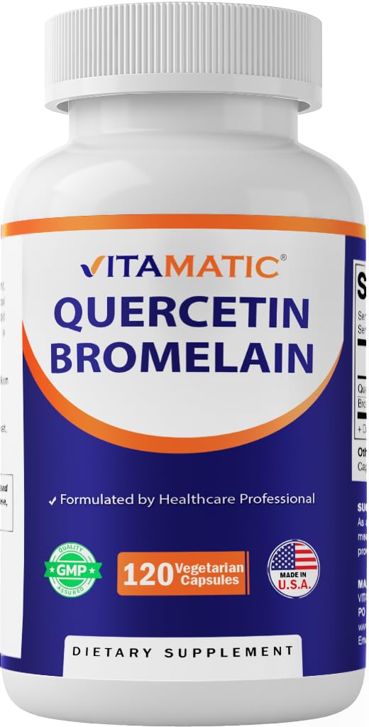 Vitamatic Quercetin with Bromelain - 120 Vegetarian Capsules - Supports Healthy Immune, Respiratory & Cardiovascular Function, Helps Improve Anti-Inflammatory Response