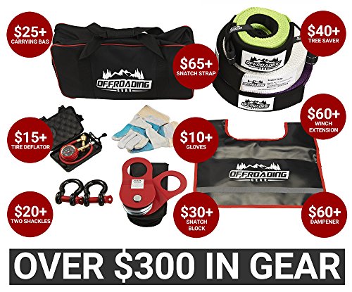 Offroading Gear 4x4 Off-Road Vehicle Equipment Recovery Kit with Snatch Strap| Winch Extension| Tree Trunk Protector| Shackles| Towing & Snatch Strap | and More| Great for Truck| ATV - Image 4